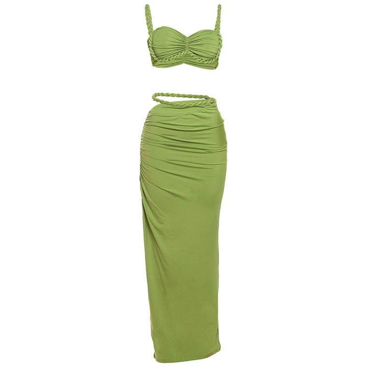 Damen Set mit crop Top und langem Rüschenrock Drune