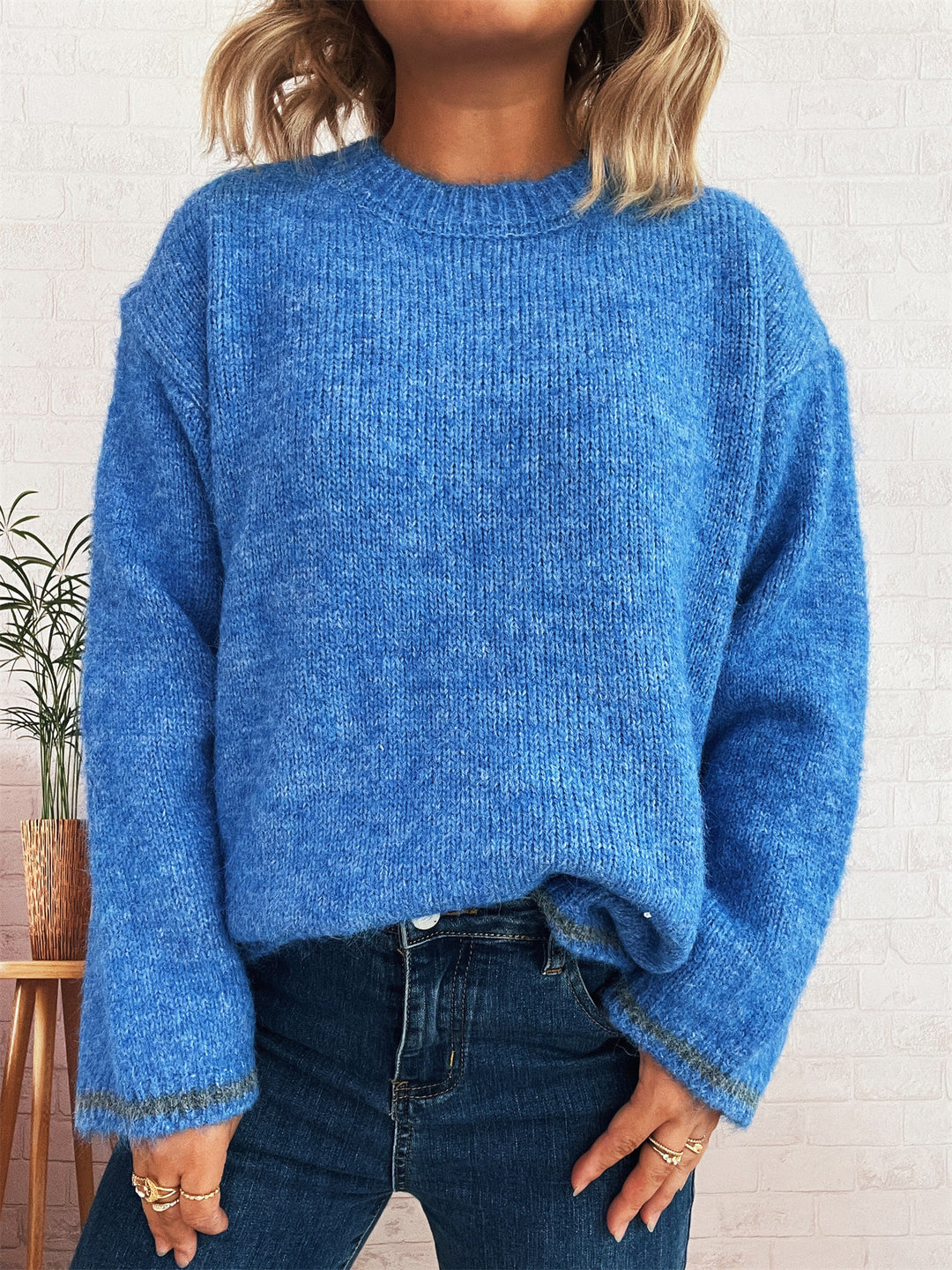 Damen lässiger Wohlfühlpullover mit blockfarbenem Design Drune