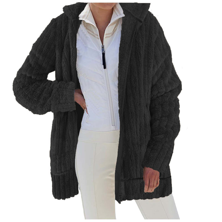 Damen kuschelige Fleecejacke mit Kapuze und strukturiertem Design Drune