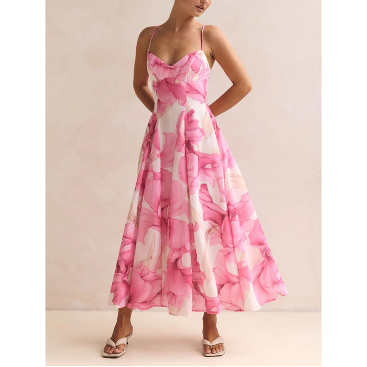 Damen Maxikleid mit zartem floralem Design und raffiniertem V-Ausschnitt Drune
