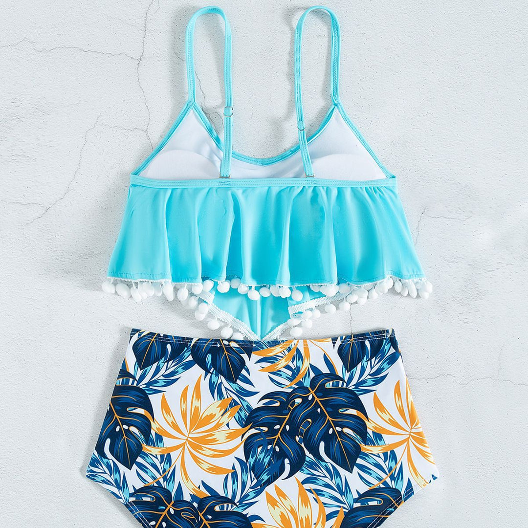 Damen Bikiniset mit verspieltem Volant und hochgeschnittenen Hosen Drune