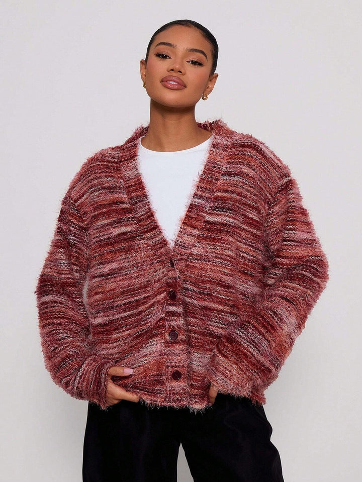 Damen lässiger Cardigan aus Flauschigem Strukturgewebe Drune