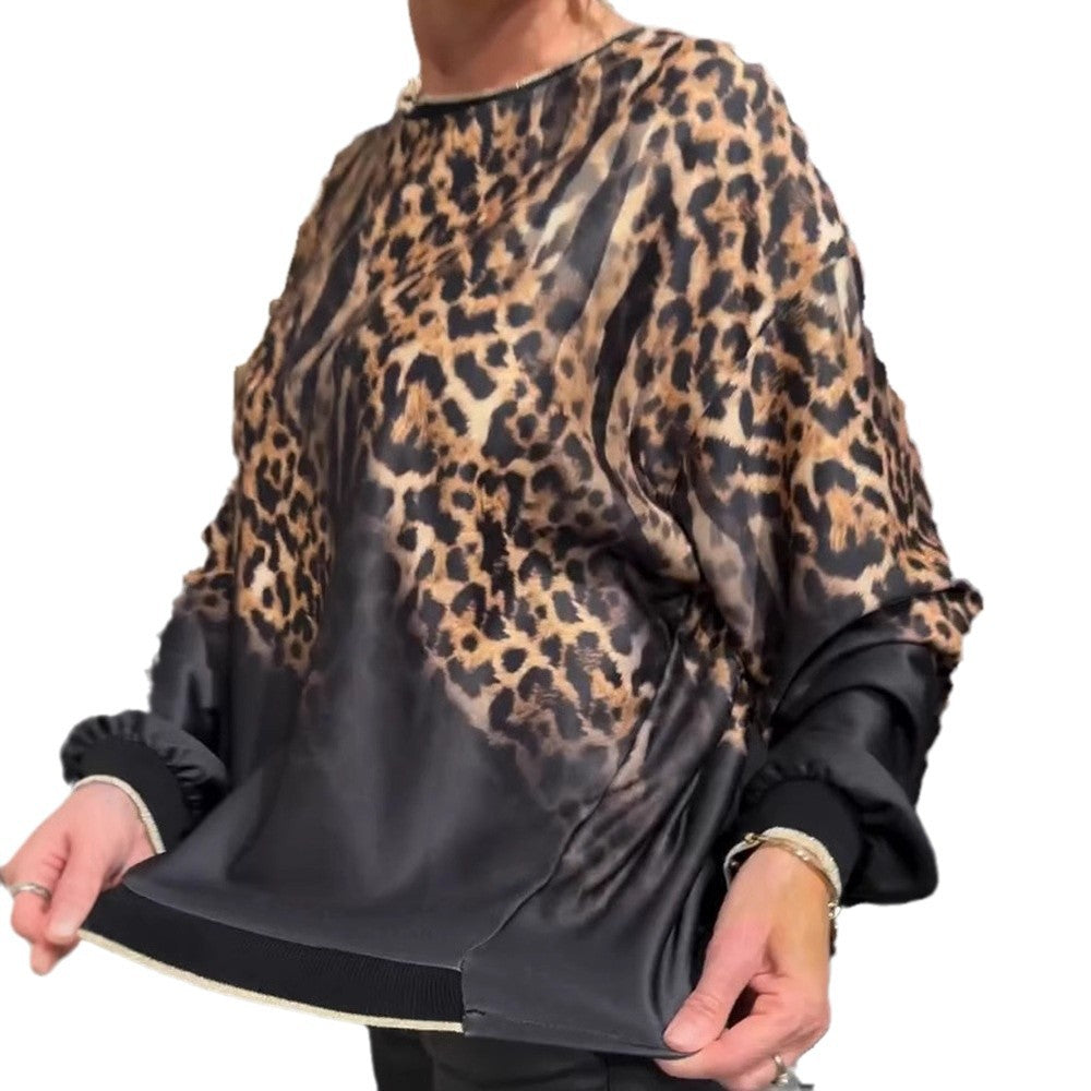 Damen Modischer Sweatshirt mit trendigem Leopardenmuster Drune
