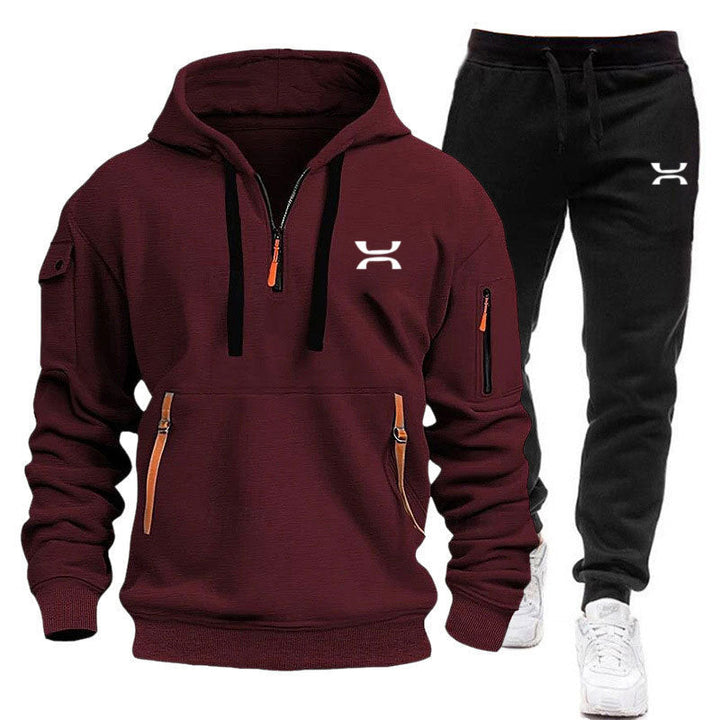 Drune Herren Hoodie-Trainingsanzug mit Reißverschlusstaschen