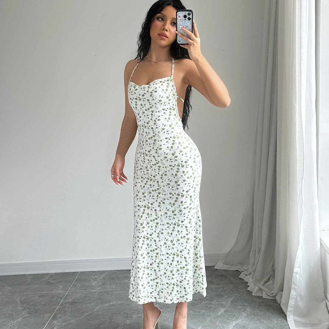 Damen Maxikleid mit eleganter Schnürung und floralem Muster Drune