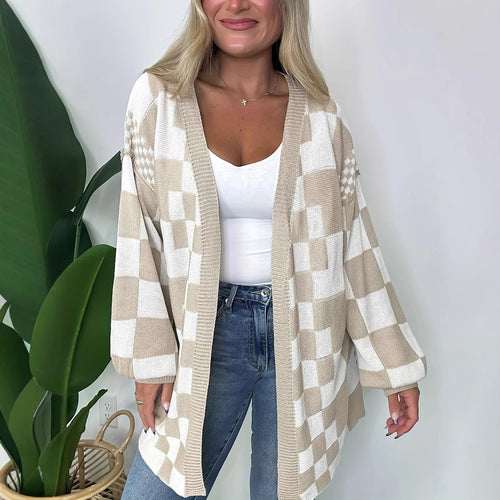 Damen Oversize Strickjacke mit Karomuster Drune