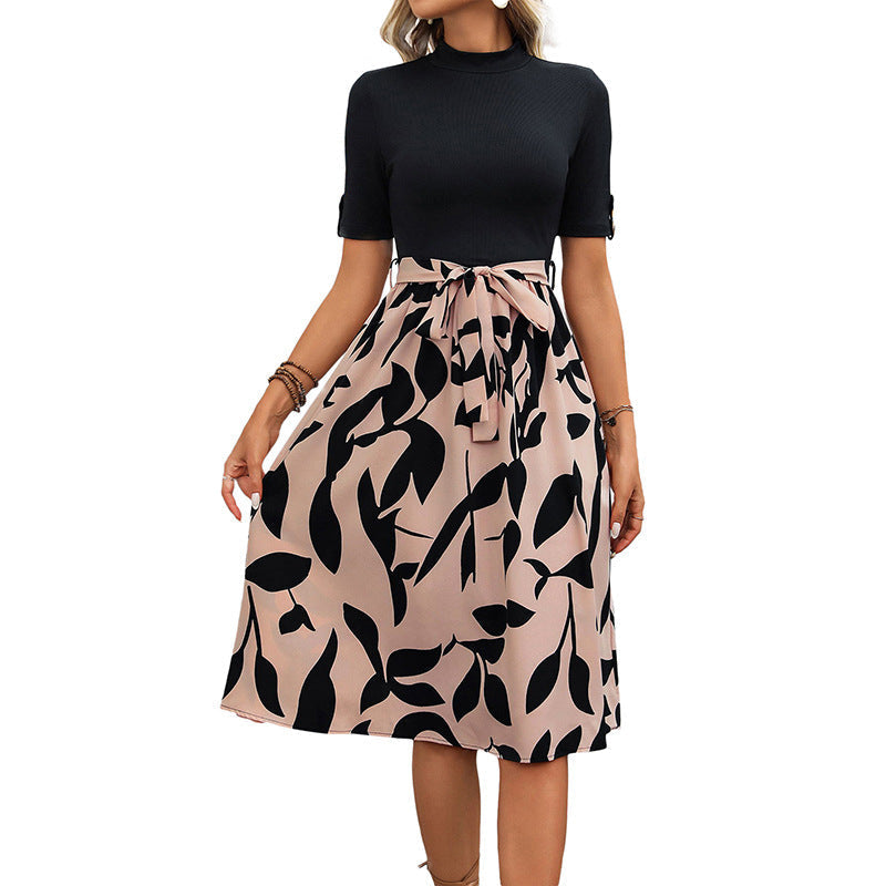 Damen Midikleid mit Elastischem Taillenbund und Elegantem Floralem Design Drune