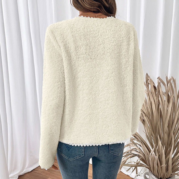 Damen weiche Teddyjacke mit Spitzenverzierung Drune