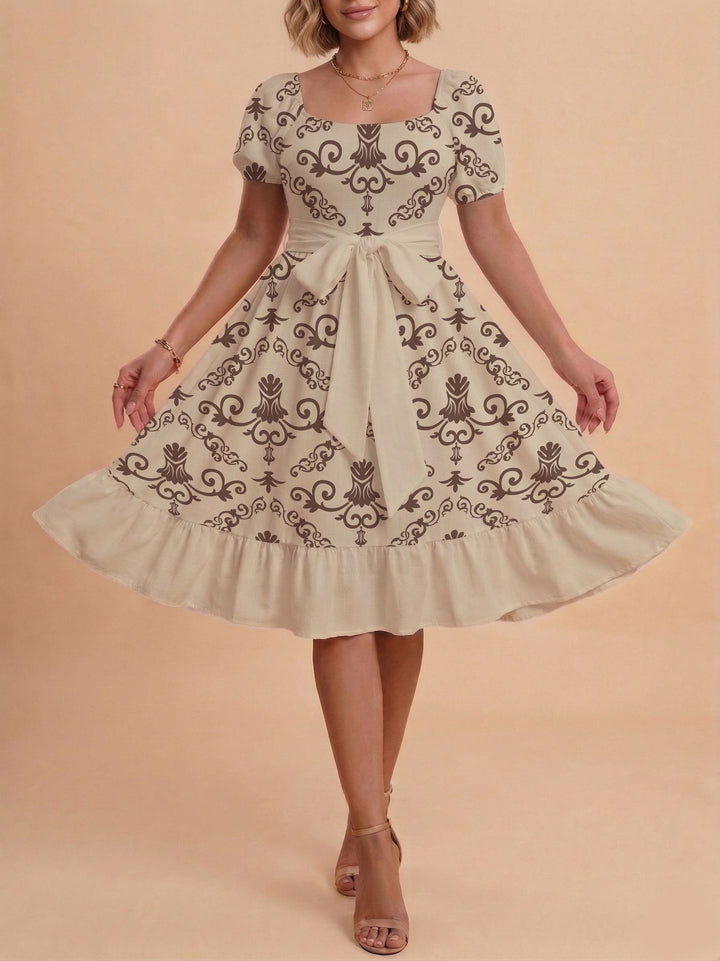Damen Midikleid mit verspieltem Druck und tailliertem Schnitt Drune