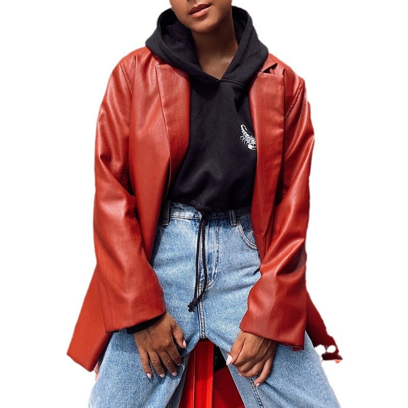 Damen elegante und stilvolle Kunstlederjacke Drune