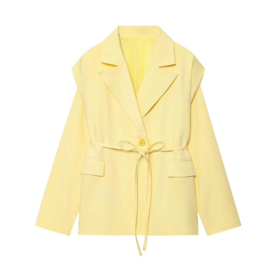 Damen elegante und taillierte Blazerjacke mit breitem Revers Drune