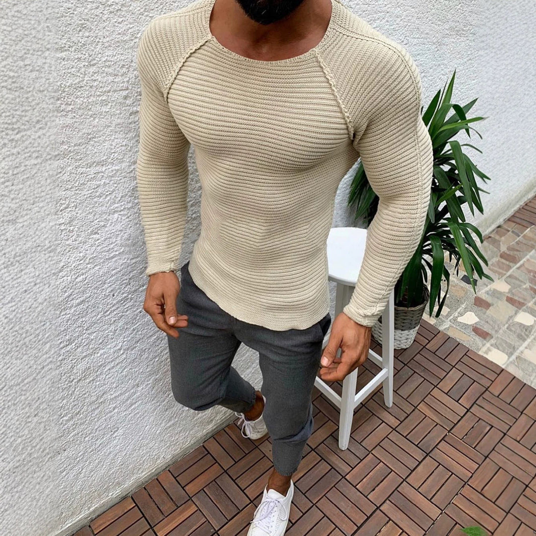 Herren nan figurbetonter Strickpullover mit Raglanärmeln und elastischer Struktur Drune