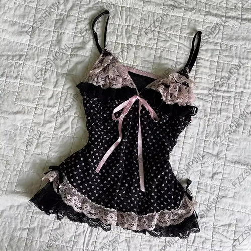 Damen verführerisches Schlafkleid mit Spitzenbesatz und Rüschendetails Drune