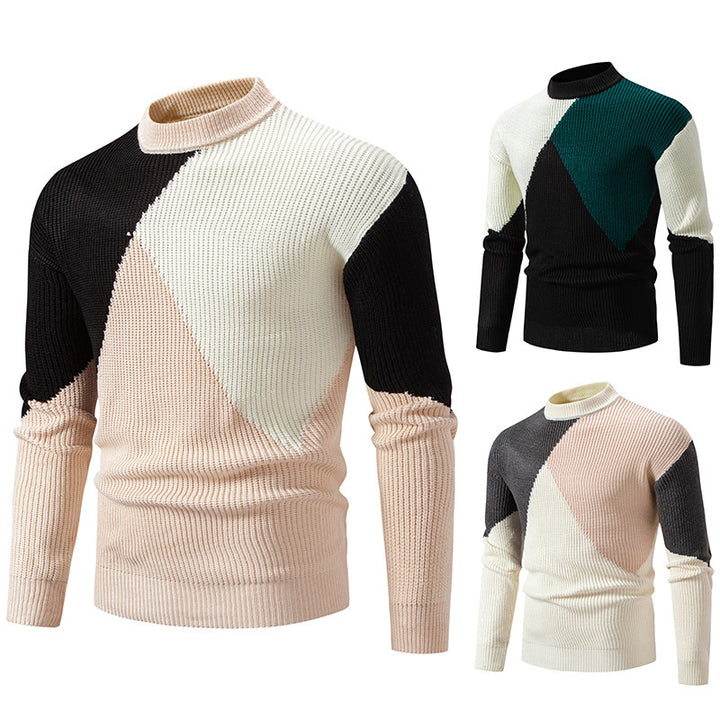 Herren modischer Rollkragenpullover mit grafischem Farbblockdesign Drune