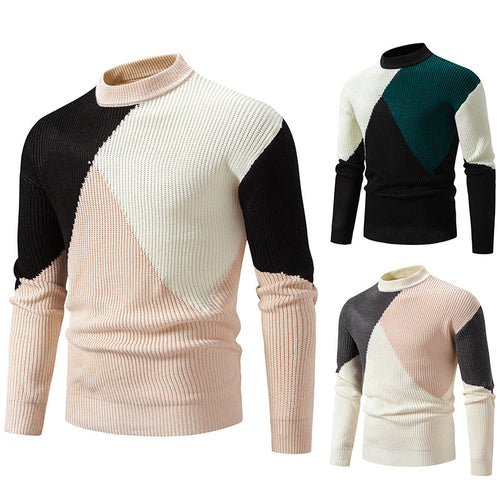 Herren modischer Rollkragenpullover mit grafischem Farbblockdesign Drune