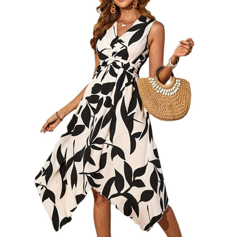 Damen Knielanges Kleid mit floralem Muster und Wickeldetail Drune