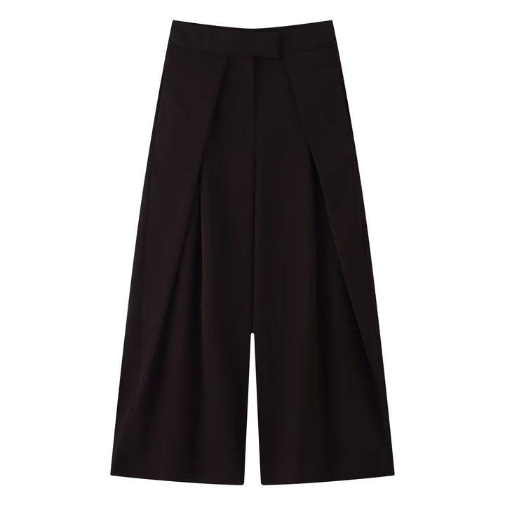 Damen weit geschnittene Culotte-Hose mit eleganten Falten und hohem Bund Drune