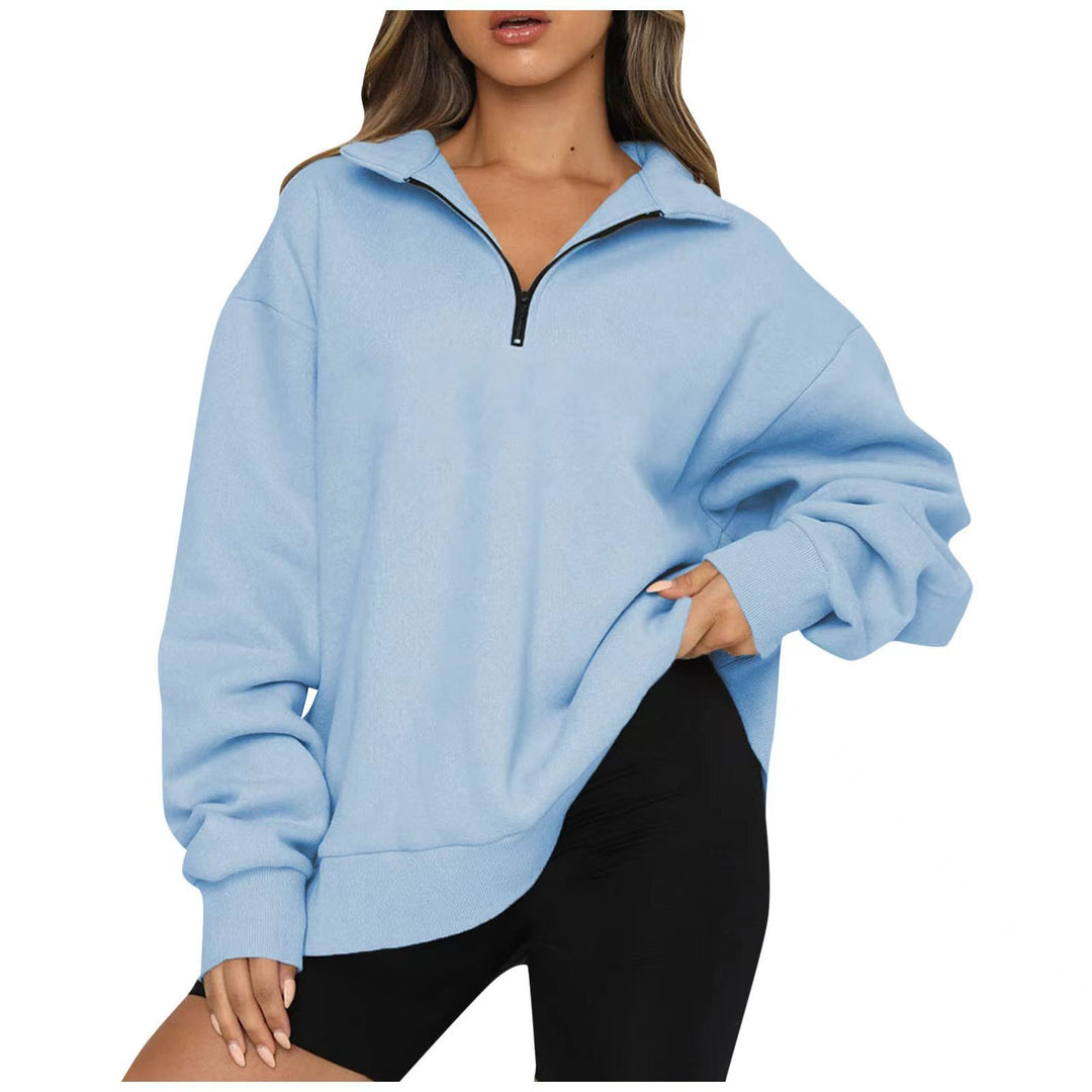 Damen Oversized Sweatpullover mit halbem Reißverschluss Drune