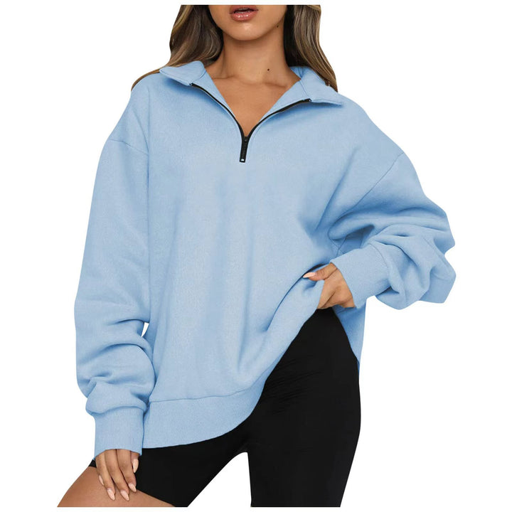Damen Oversized Sweatpullover mit halbem Reißverschluss Drune