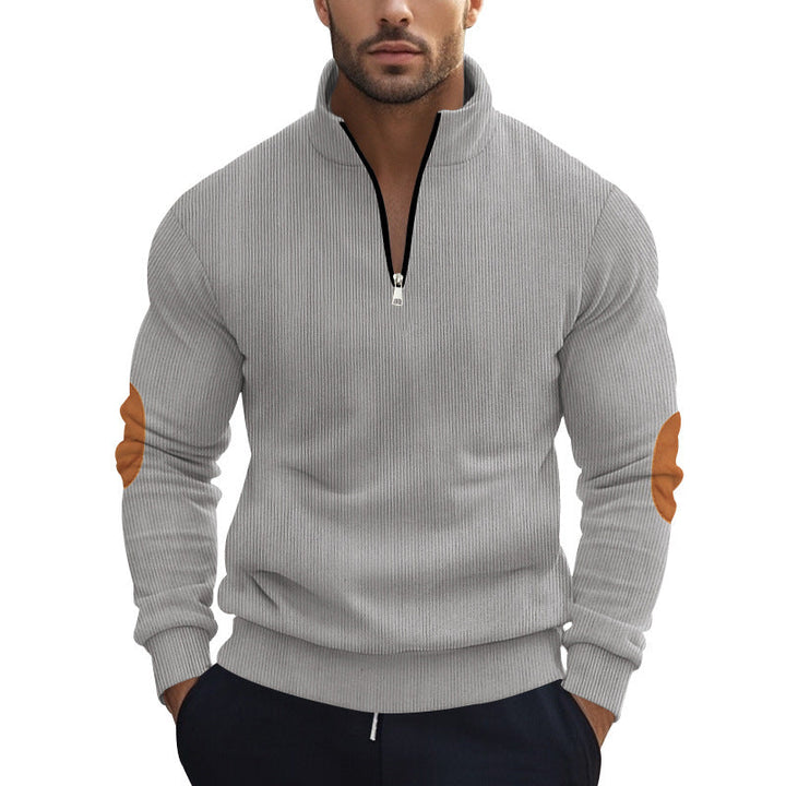 Herren Strickpullover mit modernem Reißverschluss und eleganten Ellbogenpatches Drune