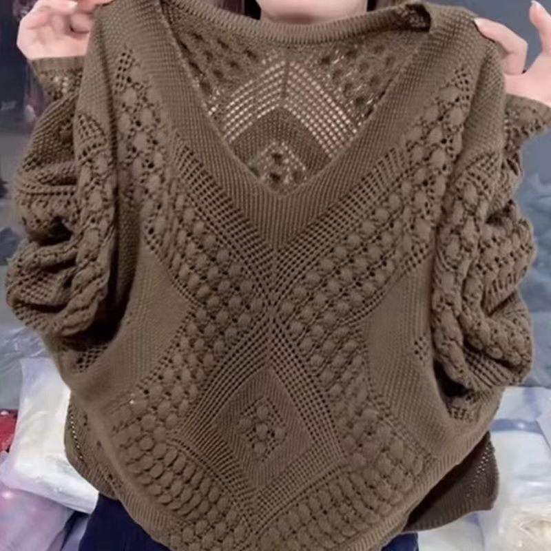 Damen Pullover mit V-Ausschnitt und modernem Strukturmuster Drune