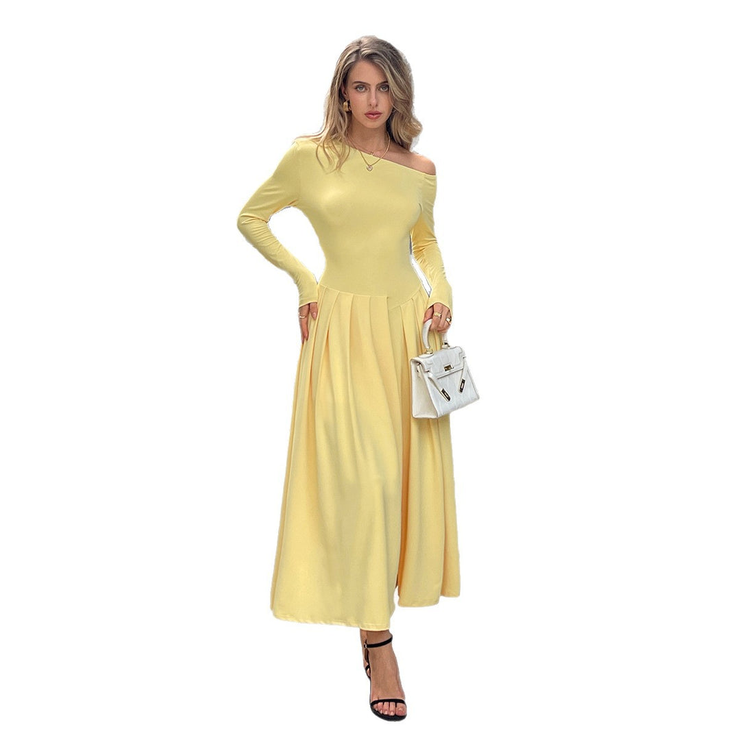 Damen Elegantes Off-Shoulder Maxikleid mit Faltenwurf Drune
