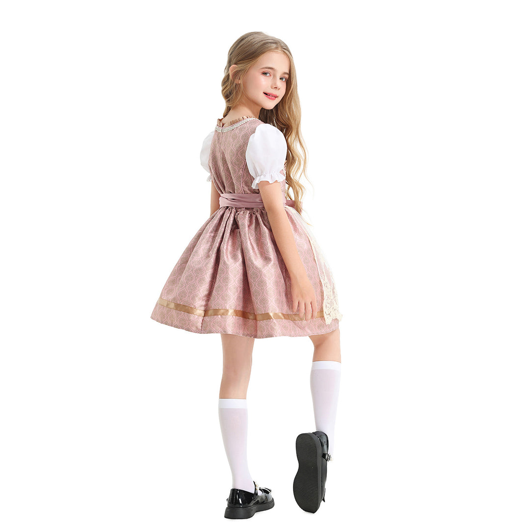Damen nan festliches Kinderdirndl mit Spitzenoberteil, Satin-Schürze und Puffärmeln Drune