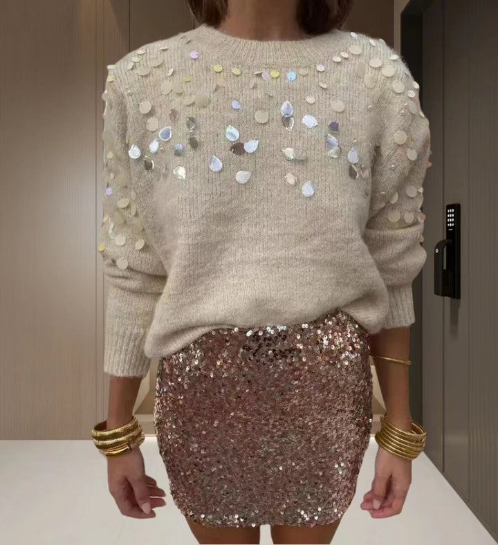 Damen Glitzernder Pullover mit eleganter Pailletten-Detail und lässiger Passform Drune