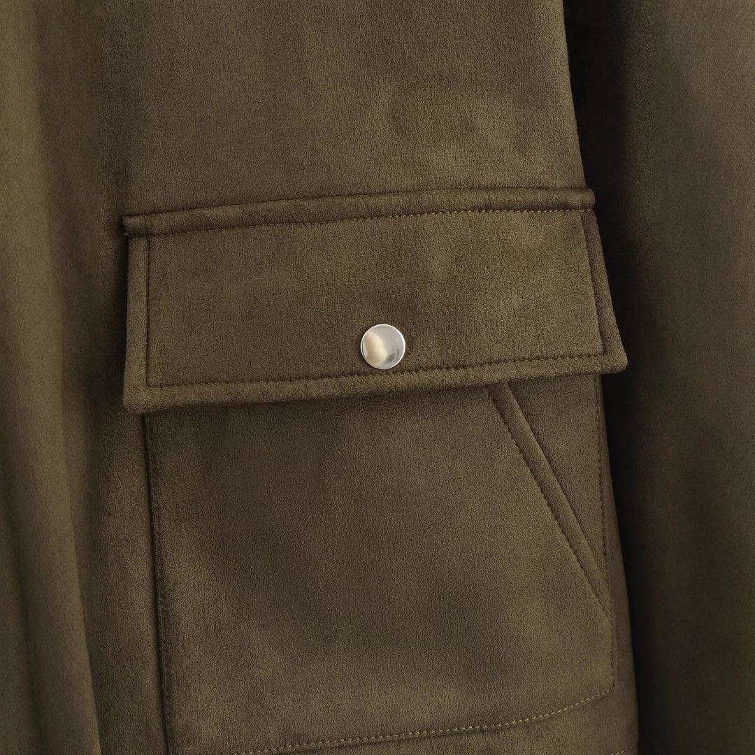 Damen modische Kurzjacke aus weichem Wildlederimitat Drune