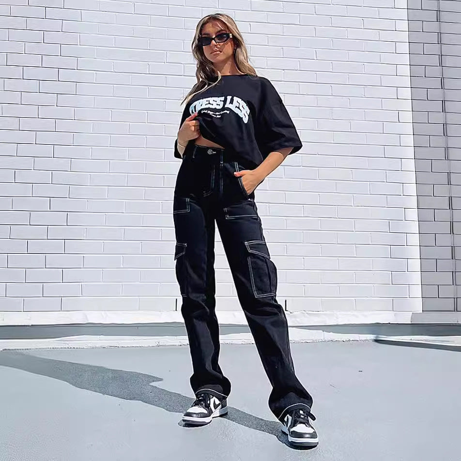 Damen Cargohose im lässigen Urban-Style mit hohem Bund und praktischen Seitentaschen Drune