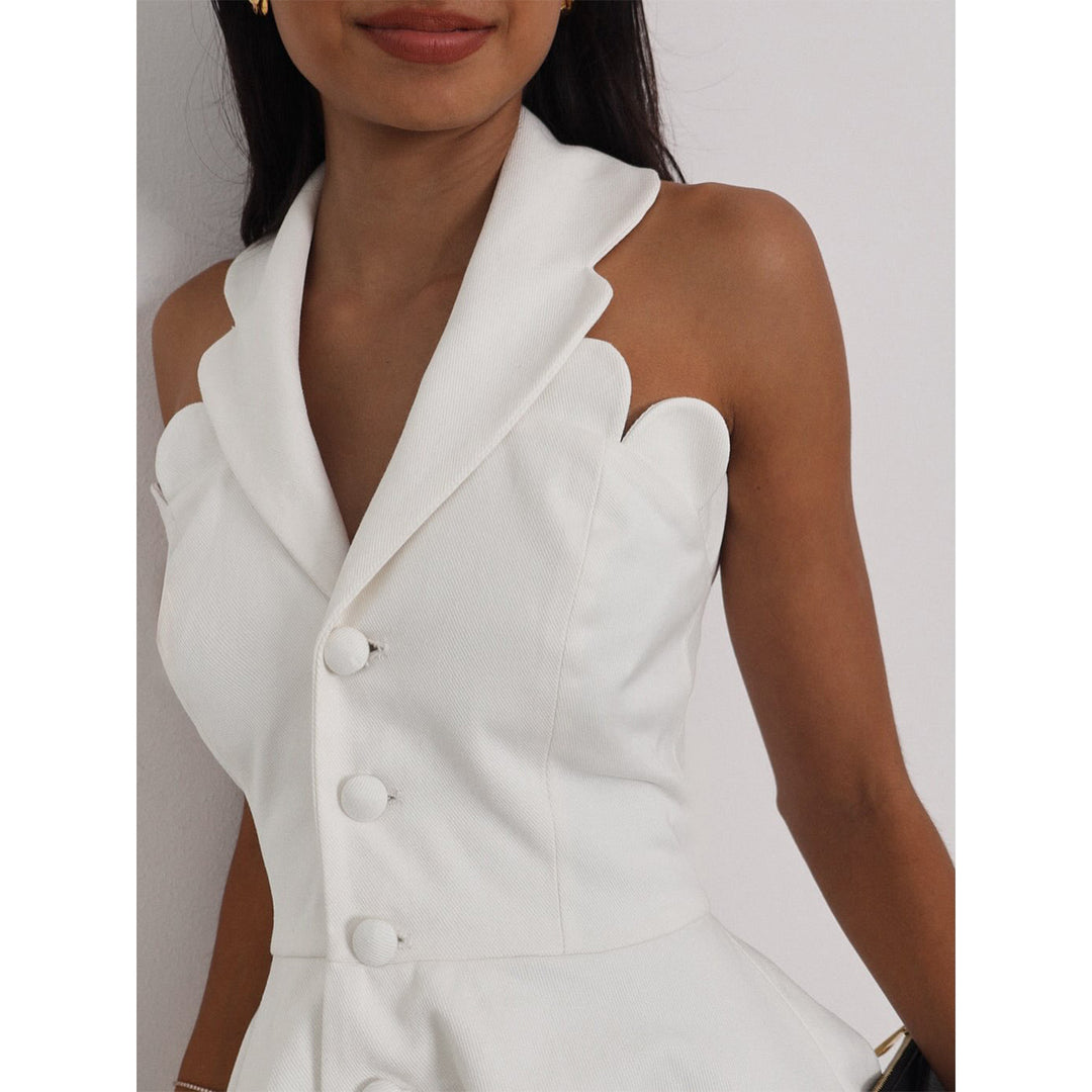 Damen Kleid mit schickem Kragen und Knopfdetails Drune
