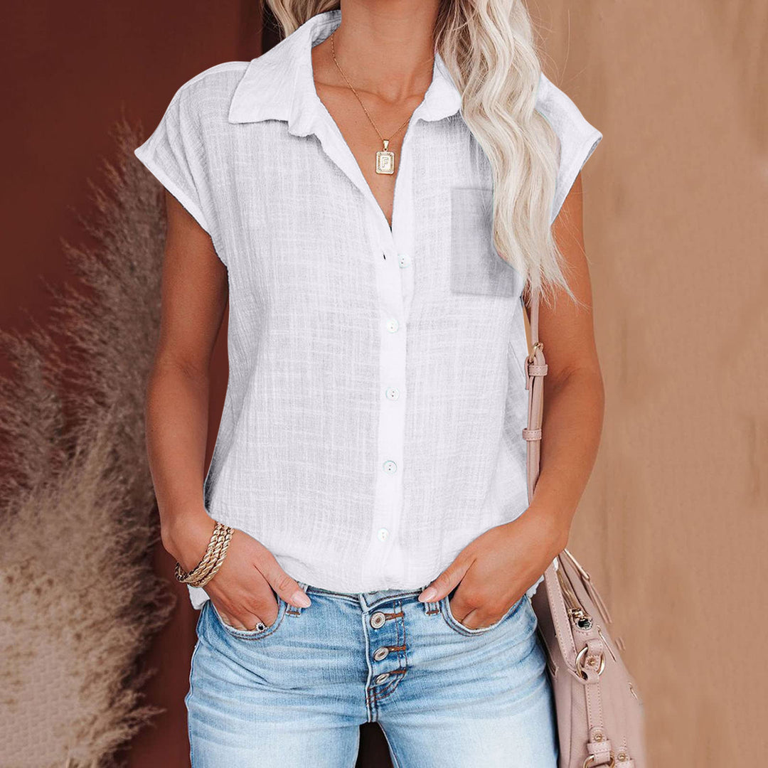 Damen Kurzarm Hemdbluse aus leichtem Leinenmix mit durchgehender Knopfleiste Drune