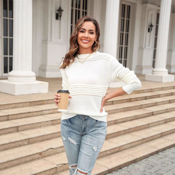 Damen klassischer Strickpullover mit feiner Lochmusterung Drune