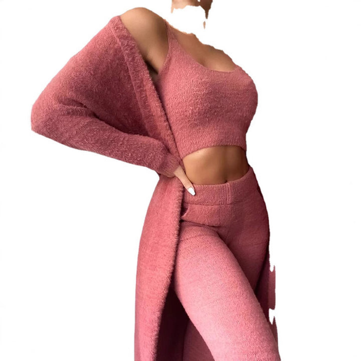 Damen modisches Lounge-Set mit ärmellosem Crop-Top und langem Cardigan Drune