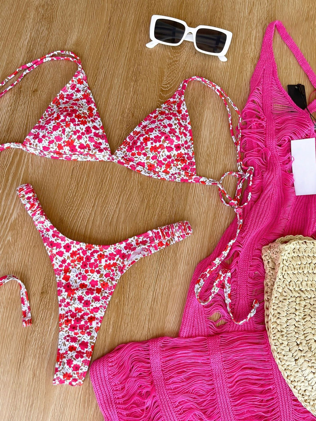 Damen Triangel-Bikini mit floralem Design und verstellbaren Trägern Drune