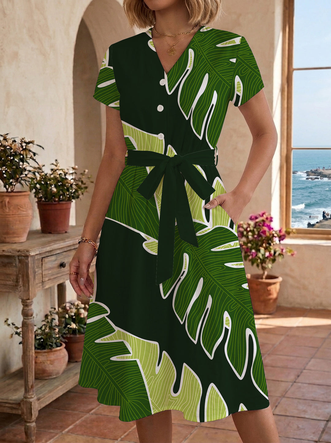 Damen Midi-Kleid mit floralem Design und bequemer Passform Drune