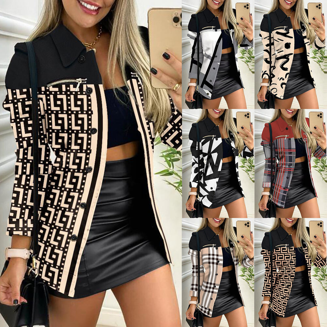 Damen nan karierter Longblazer im Shacket-Stil mit dekorativen Reißverschlüssen Drune
