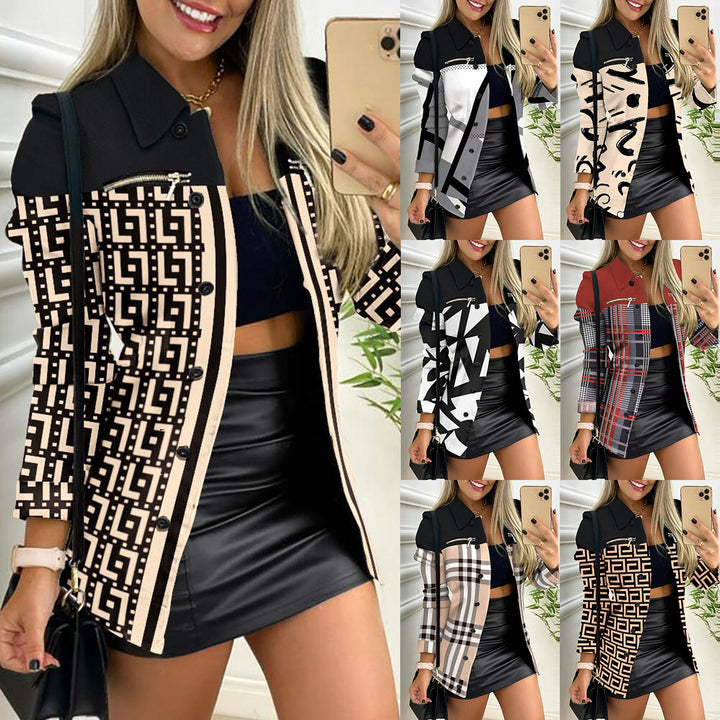 Damen nan karierter Longblazer im Shacket-Stil mit dekorativen Reißverschlüssen Drune