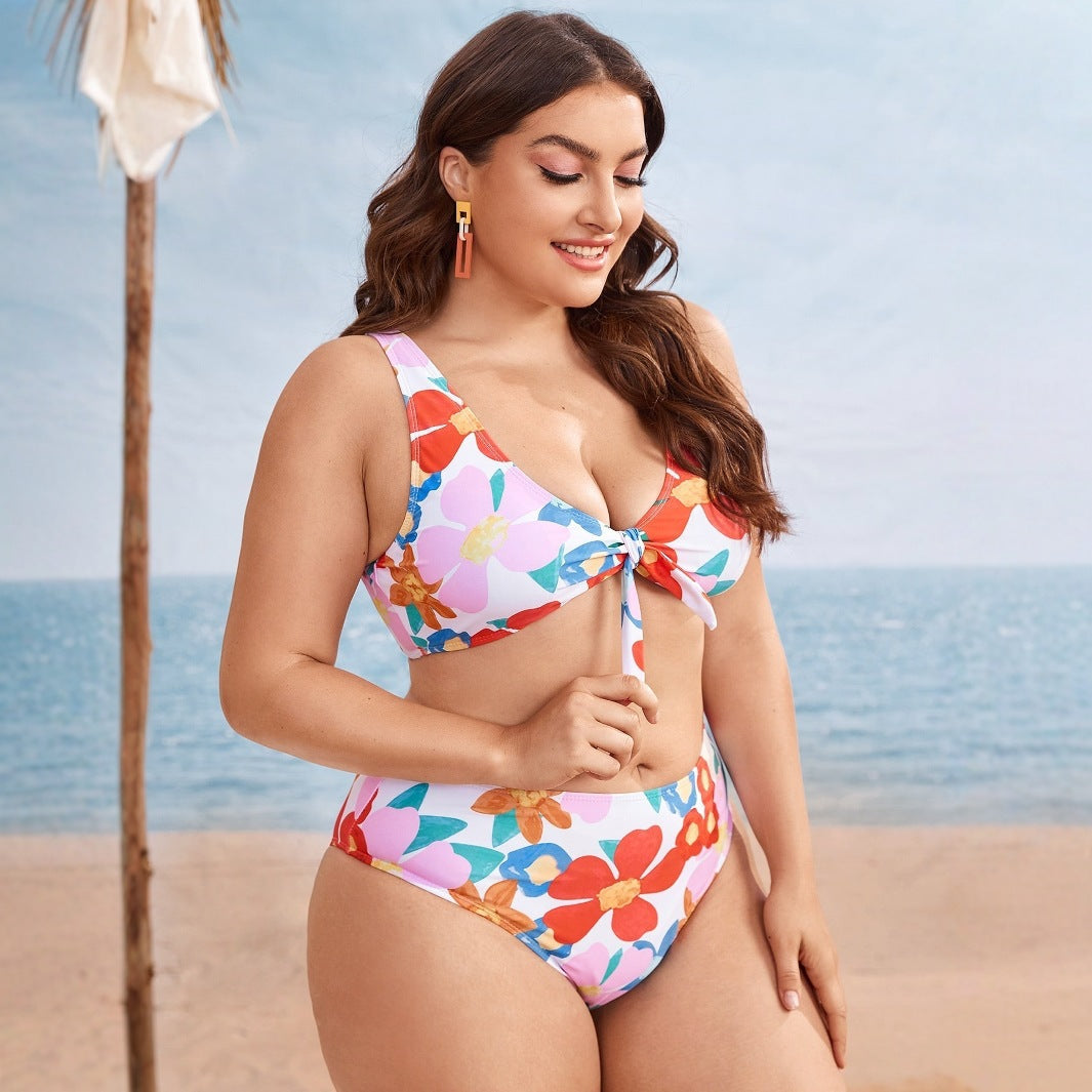 Damen Hochgeschnittenes Bikini-Set mit floralem Design Drune