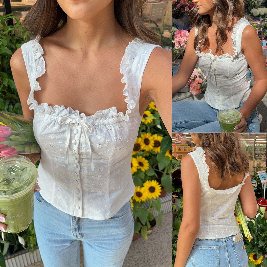 Damen Rüschenbluse mit Knopfleiste und floralem Design Drune