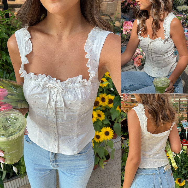 Damen Rüschenbluse mit Knopfleiste und floralem Design Drune