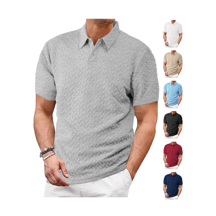 Herren nan kurzärmeliges Poloshirt mit eingeprägter Zickzackstruktur und klassischem Hemdkragen Drune