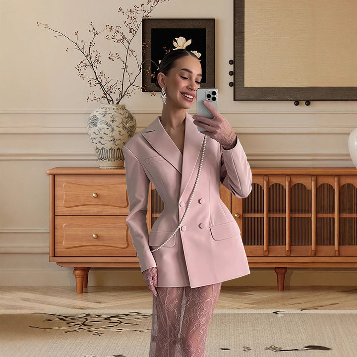 Damen Eleganter Blazer mit asymmetrischem Schnitt und dekorativem Kragen Drune