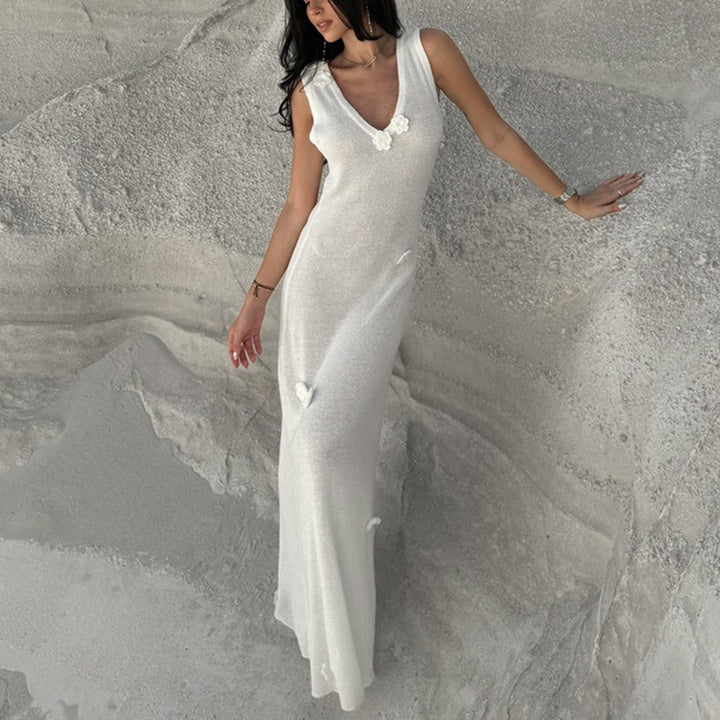 Damen Maxi-Strickkleid mit raffinierten Blumenapplikationen Drune