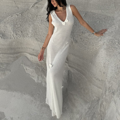 Damen Maxi-Strickkleid mit raffinierten Blumenapplikationen Drune