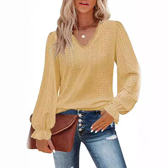 Damen Bluse mit Spitzenmuster und Ballonärmeln Drune