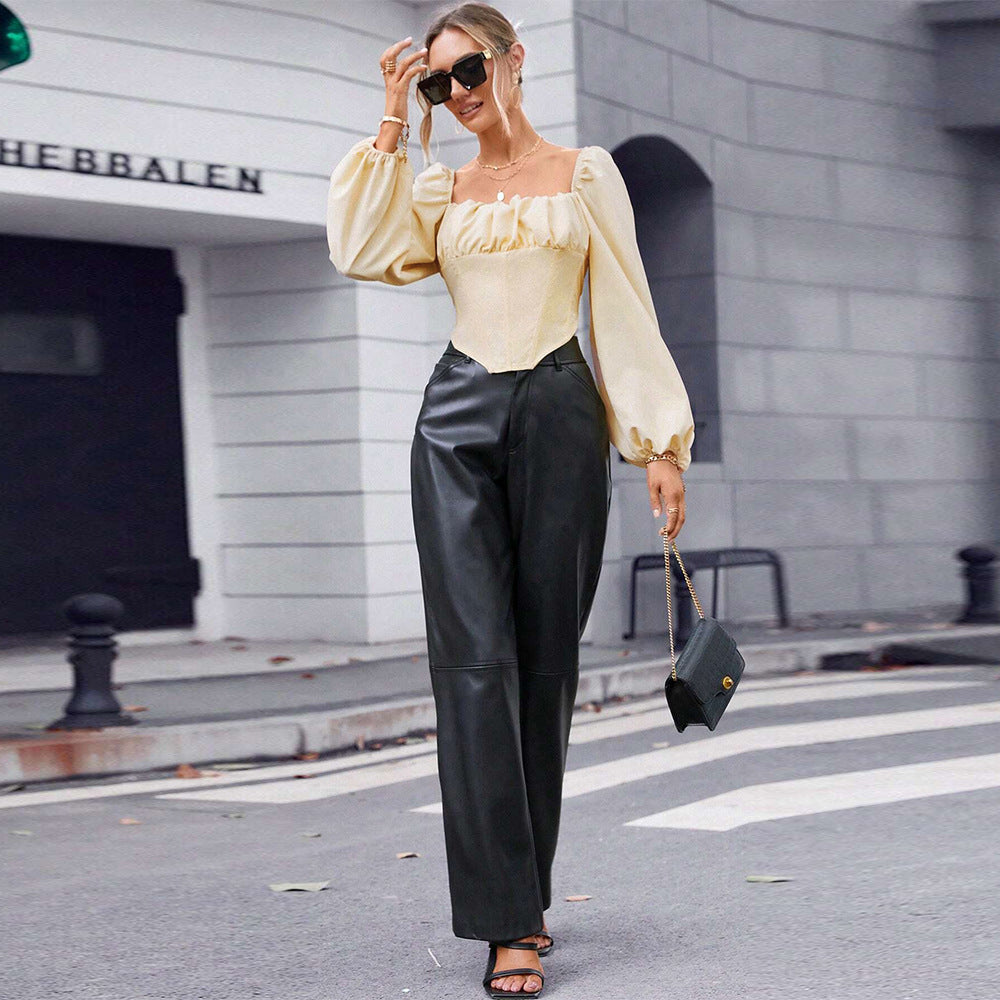 Damen Spitzenbluse mit Puffärmeln und taillierter Silhouette Drune