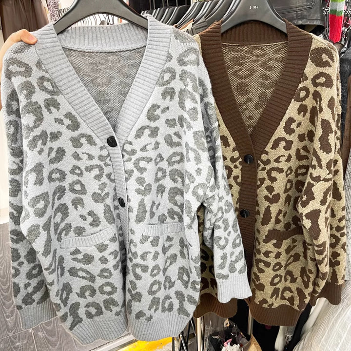 Damen Leichter Strickcardigan mit strukturiertem Leopardenmuster Drune