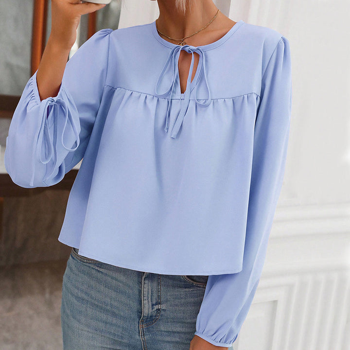 Damen Bluse mit dekorativem Bindeband und lässigem Schnitt Drune