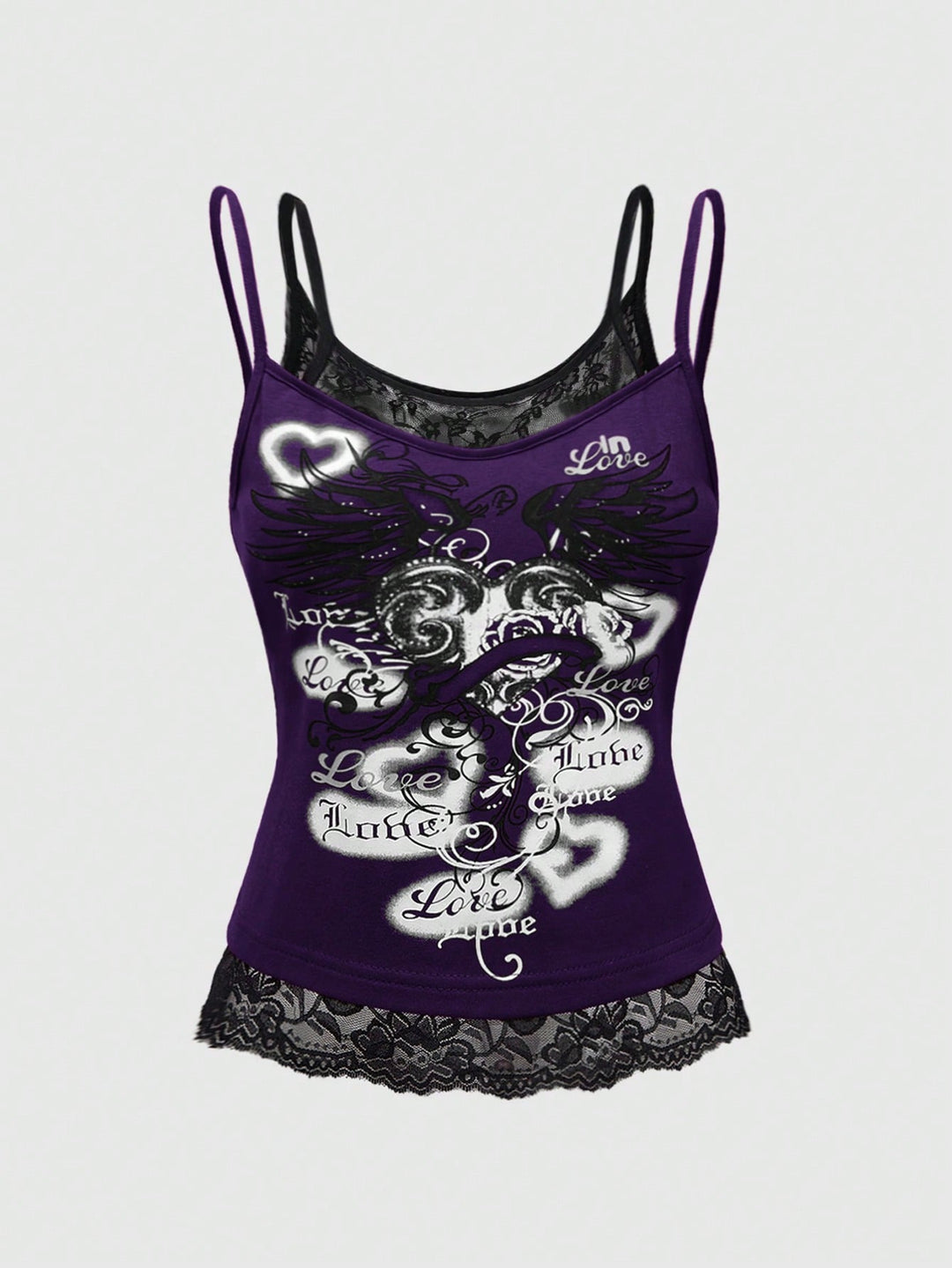 Damen Spitze Cami Top mit Grafischem Print Drune
